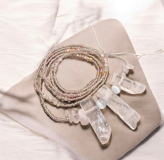 Rose Quartz & Selenite Waist Beads | Self-Love, Feminine Energy & Emotional Healing