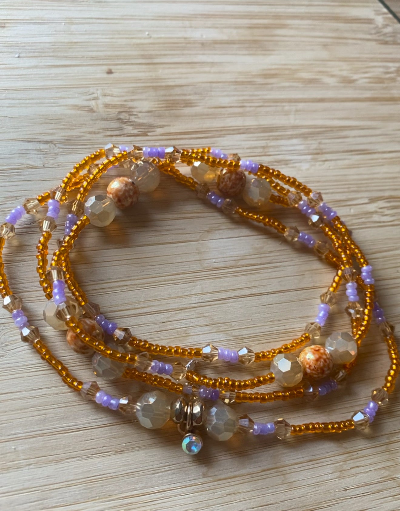 Golden Glow & Lilac Dream Waist Beads – Handmade Crystal & Glass Bead Wrap