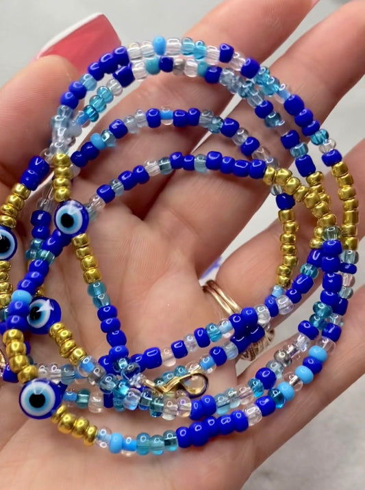 Blue & Gold Evil Eye African Style Waist Beads
