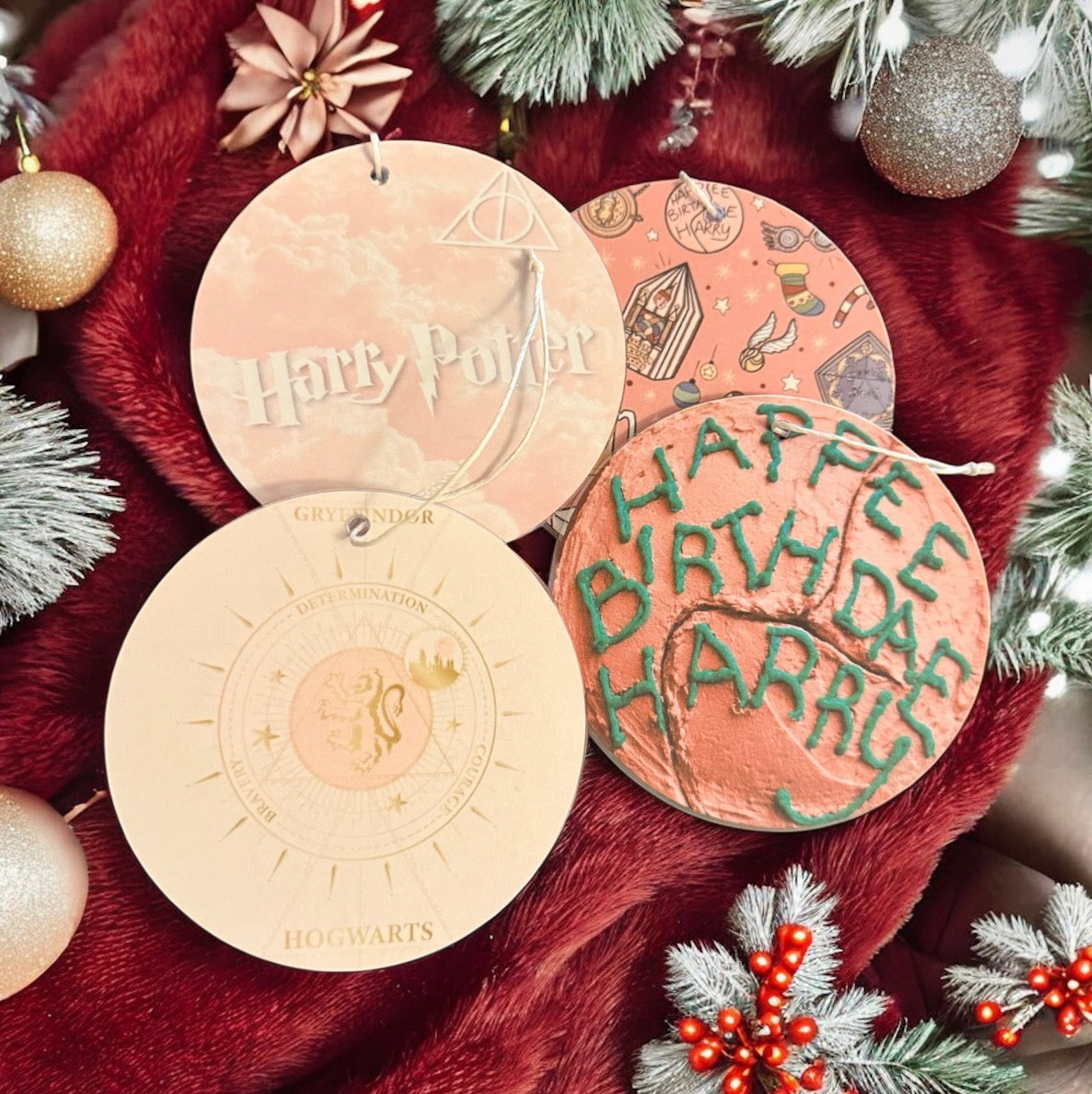 Harry’s Famous Birthday Cake Ornament Set – 4-Piece Pink Wizard Aesthetic Acrylic Ornaments