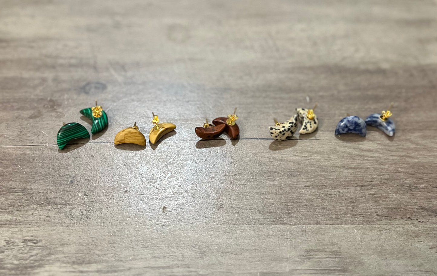 Ruby Zoisite Crescent Moon Stud Earrings – Natural Gemstone Half-Moon Studs