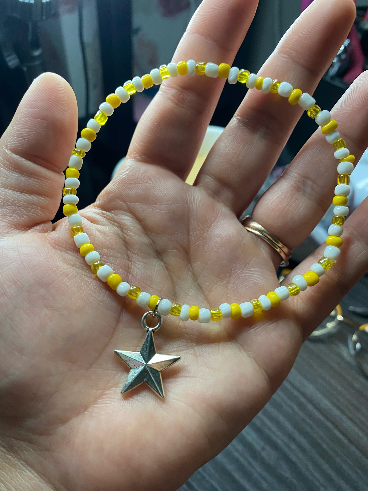 Dainty Yellow beaded & Silver Star Anklet