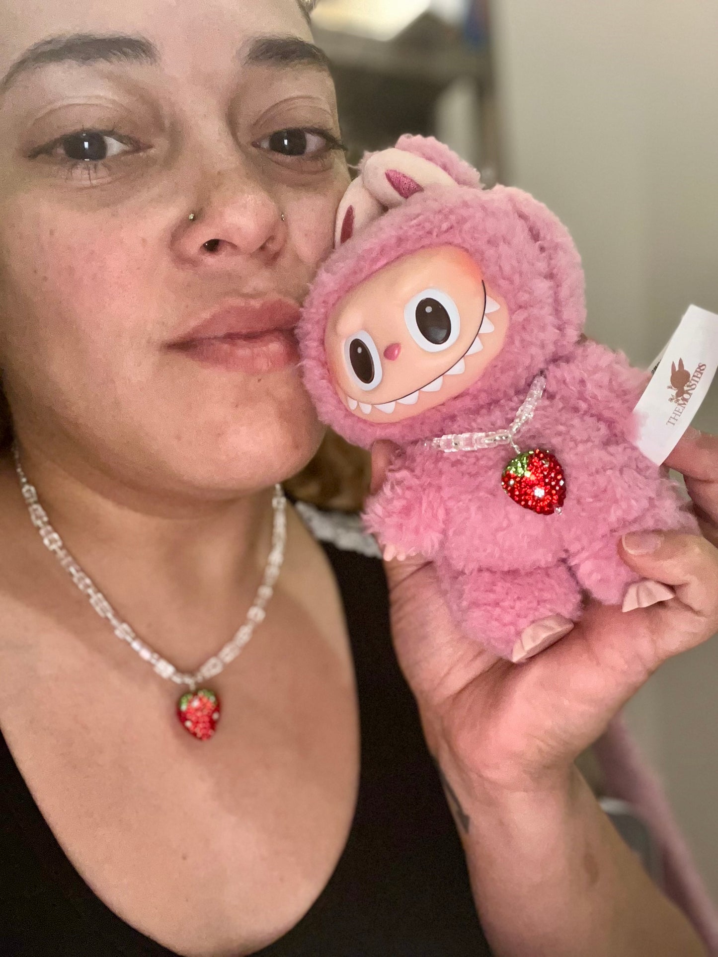 Strawberry Sparkle Beaded Necklace – Clear and Silver Lined Beads | Matching Set for Adults, Kids and bubu, matching charm necklaces