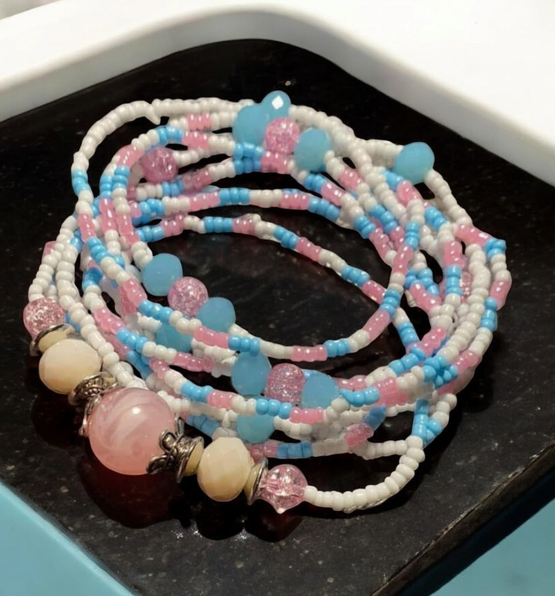 Cotton candy theme waist beads - Rose Quartz waist beads
