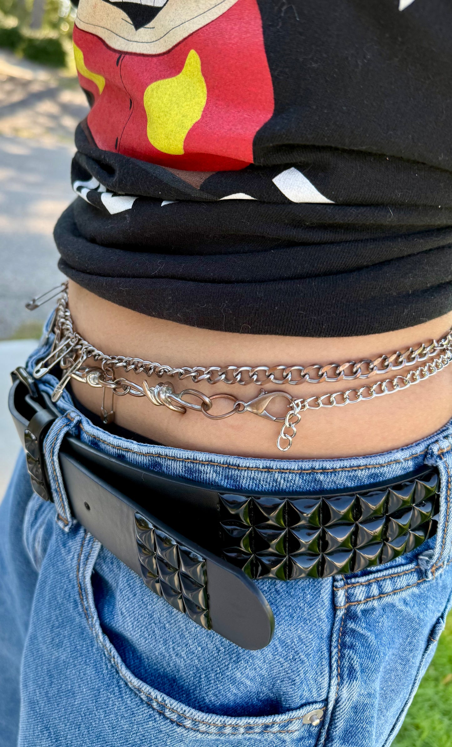 Silver Over Copper Waist Beads Set – Twisted Chain with Paper Clips & Barbed Wire Centerpiece (2-Piece Adjustable)