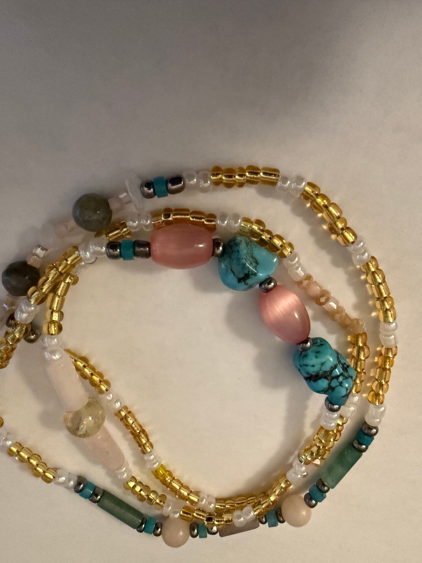 Radiant Harmony Waist Beads β Rose Quartz, Turquoise, Citrine, and Healing Gem Mix