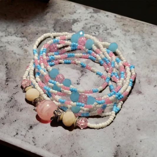 Cotton candy theme waist beads - Rose Quartz waist beads