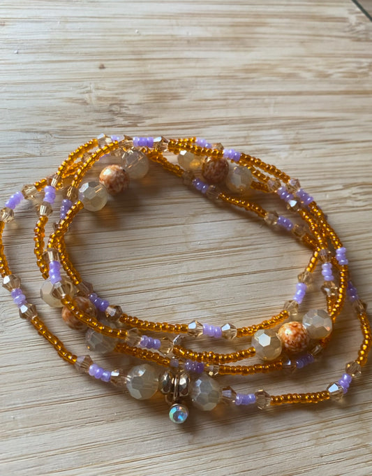 Golden Glow & Lilac Dream Waist Beads – Handmade Crystal & Glass Bead Wrap