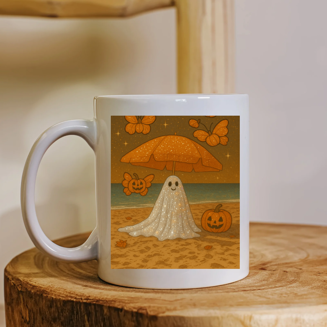 Whimsical Ghost Beach Coffee Mug - Double Sided