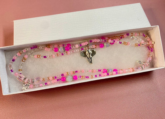 Pink Topaz, Rose Quartz & Opal Elephant Waist Beads