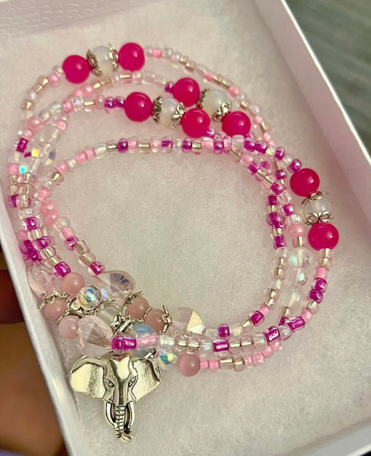 Pink Topaz, Rose Quartz & Opal Elephant Waist Beads