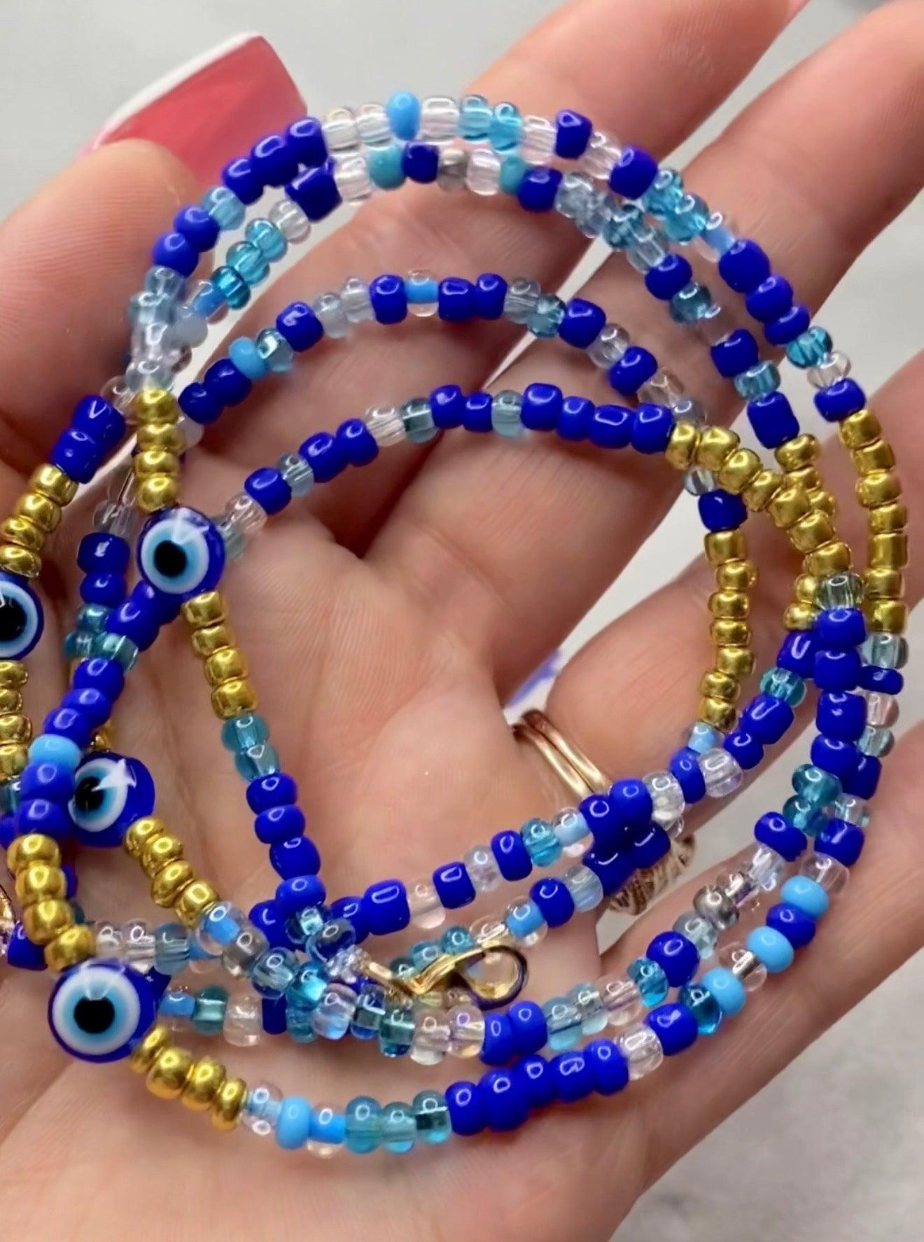 Blue & Gold Evil Eye African Style Waist Beads