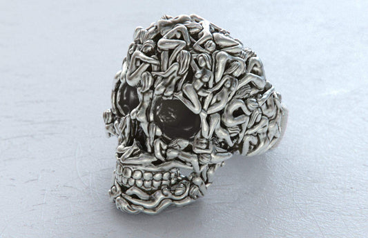 Sterling Silver Women on Skull Ring - Skull Ring