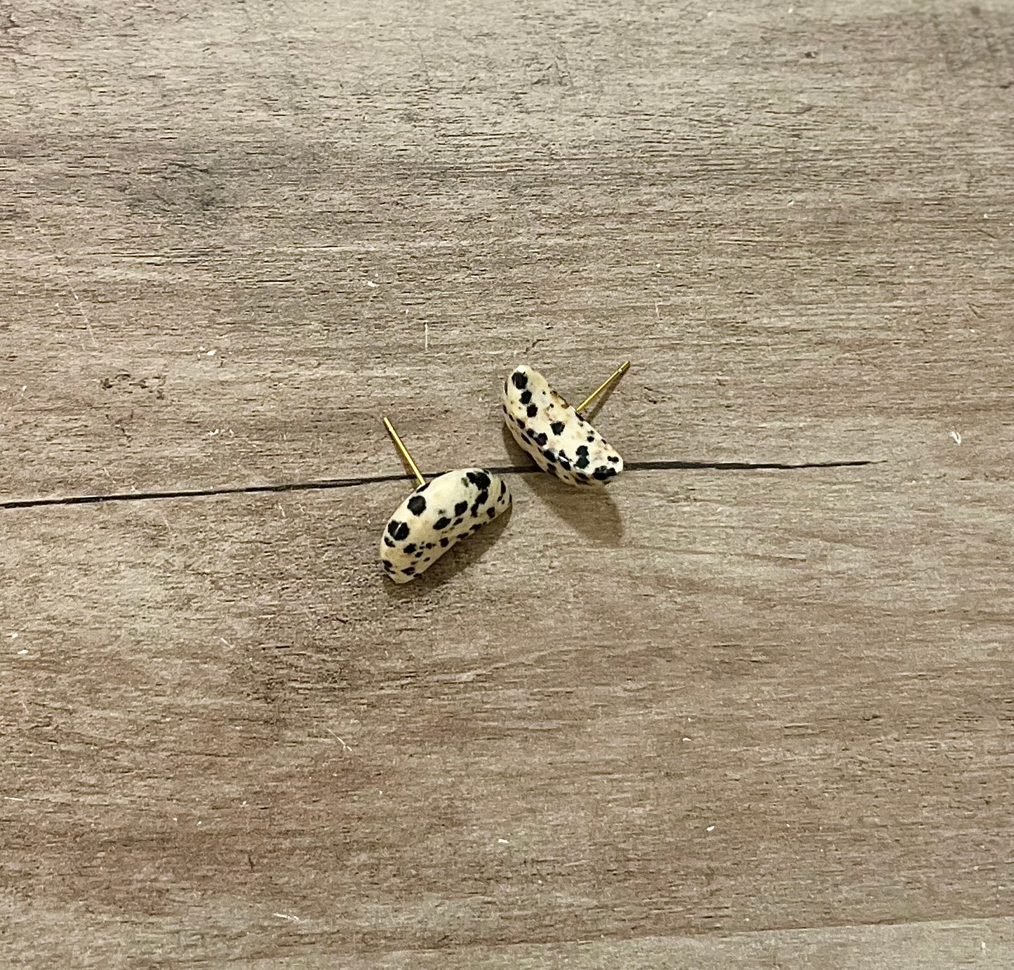 Dalmatian Jasper Crescent Stone Stud Earrings – Hypoallergenic