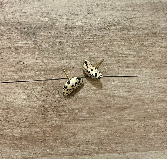 Dalmatian Jasper Crescent Stone Stud Earrings – Hypoallergenic