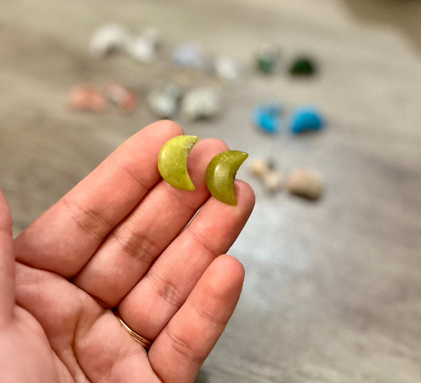 Serpentine Crescent Stone Stud Earrings – Hypoallergenic