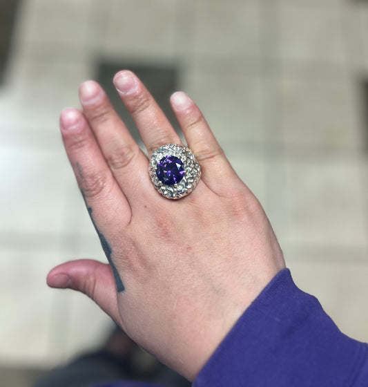 Personalized Birthstone Statement Ring – Handcrafted Silver Elegance