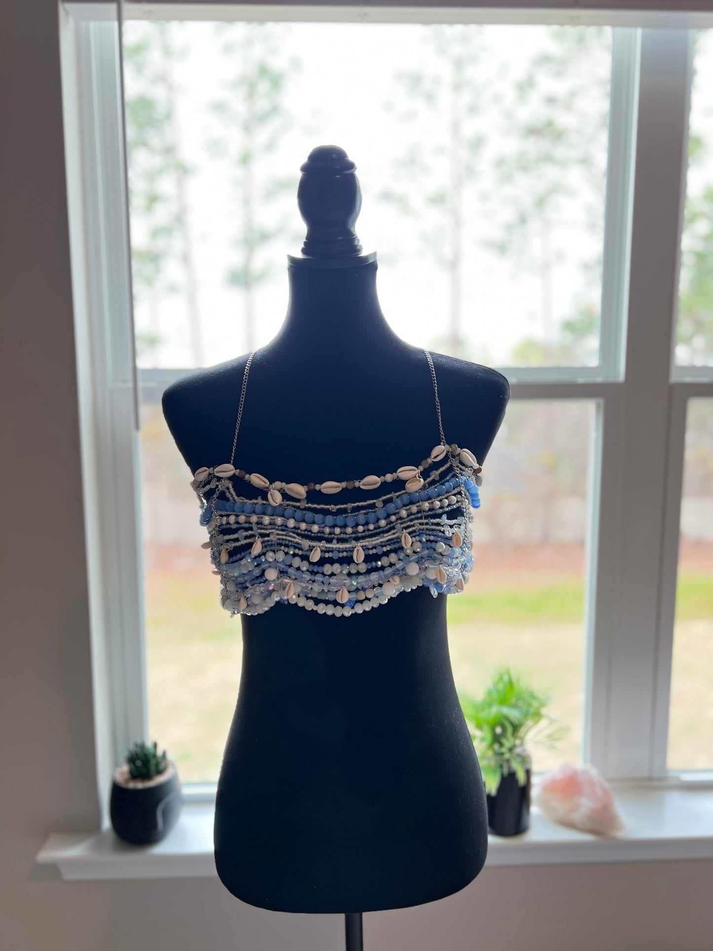 Seashell & Blue Stone Bralette - Beaded Bralette