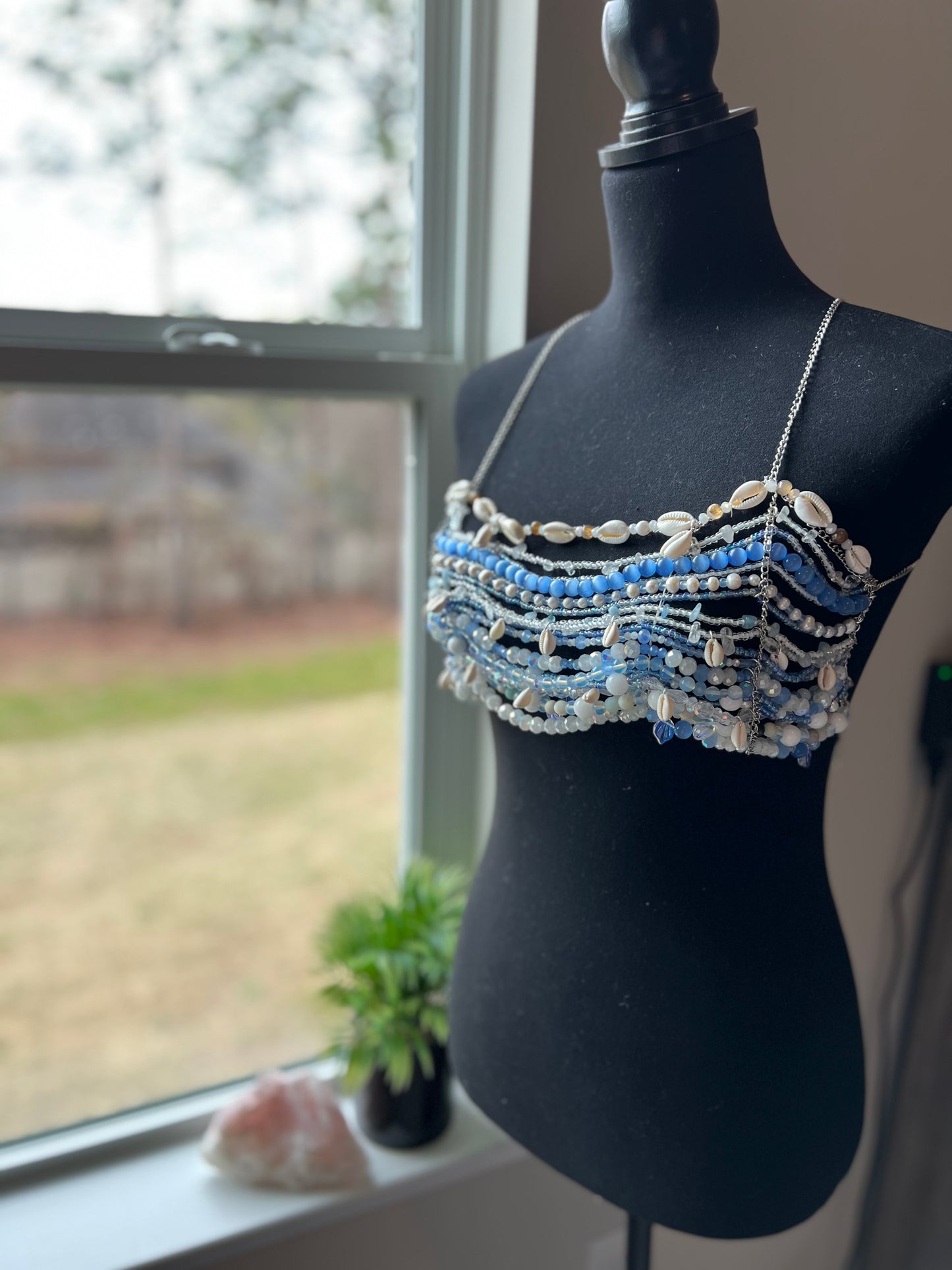 Seashell & Blue Stone Bralette - Beaded Bralette