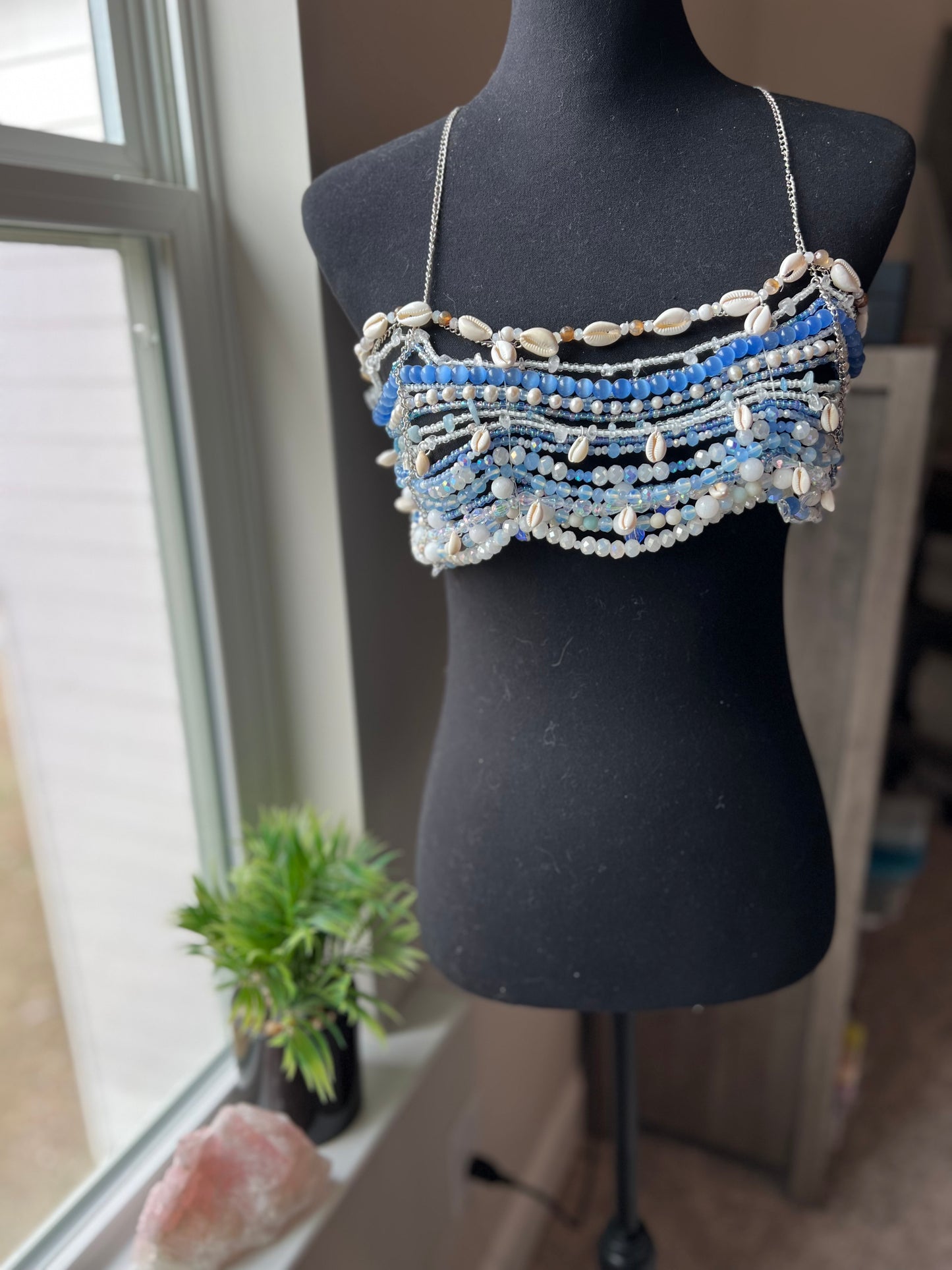 Seashell & Blue Stone Bralette - Beaded Bralette