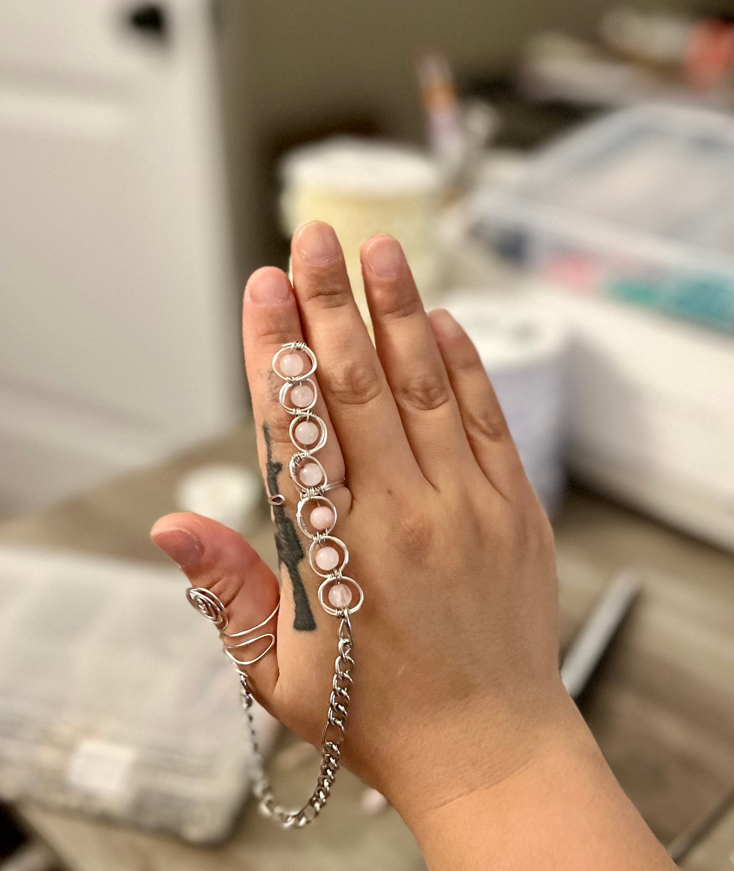 Sterling Silver Rose Quartz Love & protection Wand Ring