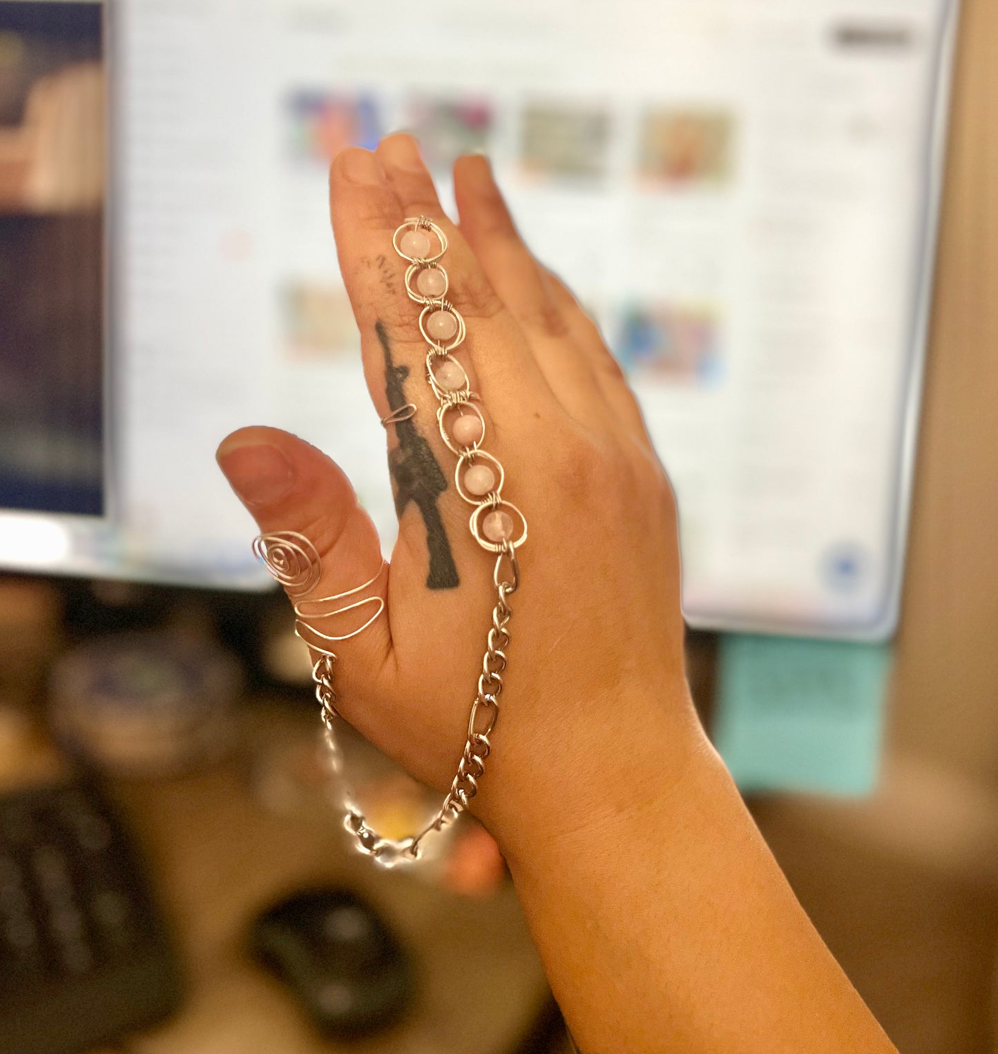 Sterling Silver Rose Quartz Love & protection Wand Ring