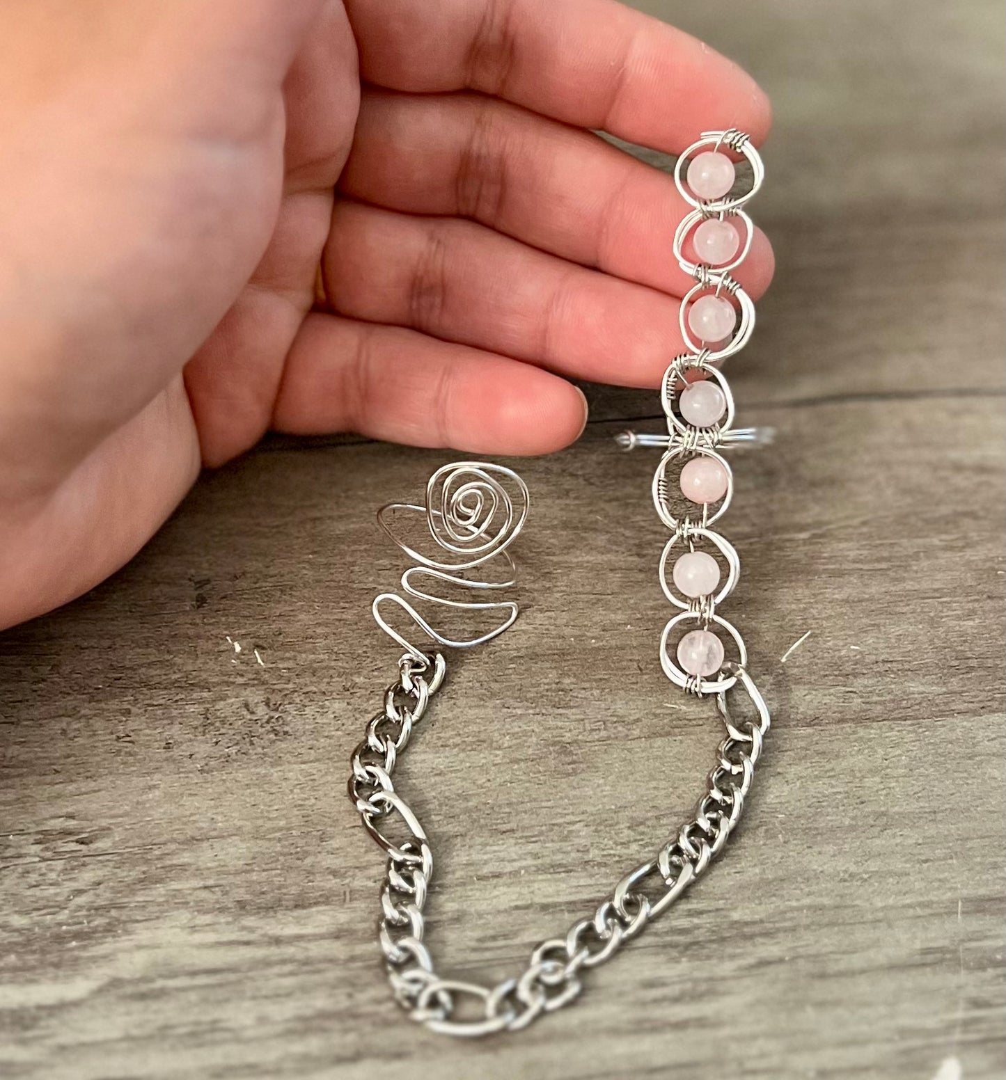 Sterling Silver Rose Quartz Love & protection Wand Ring