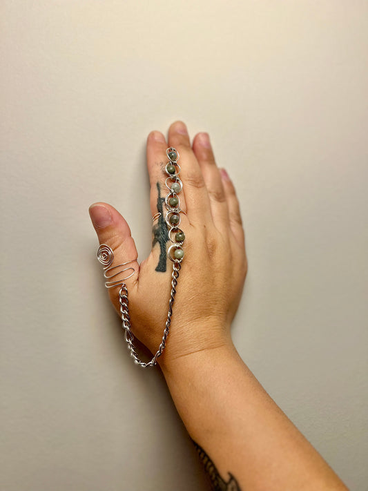 Silver & Stainless steel Labradorite Wand Ring