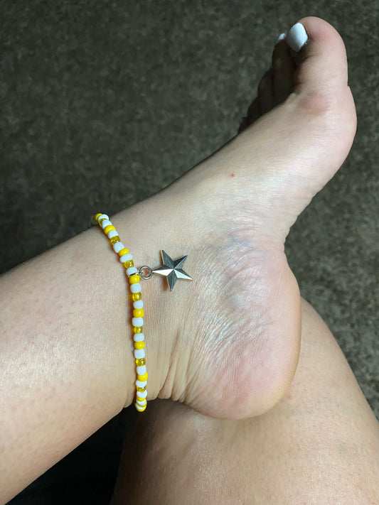 Dainty Yellow beaded & Silver Star Anklet