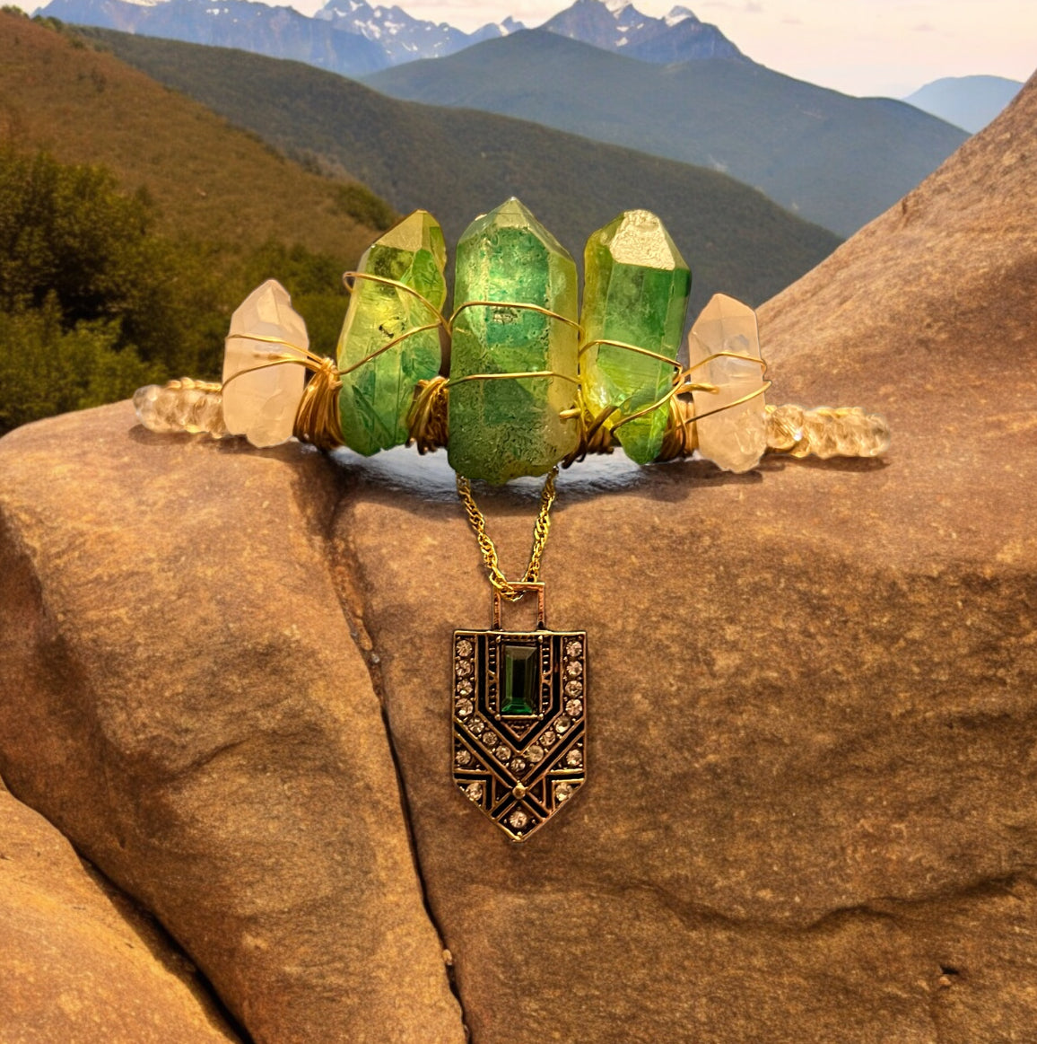 Egyptian Emperor Crown - Emerald & Clear Quartz Crown