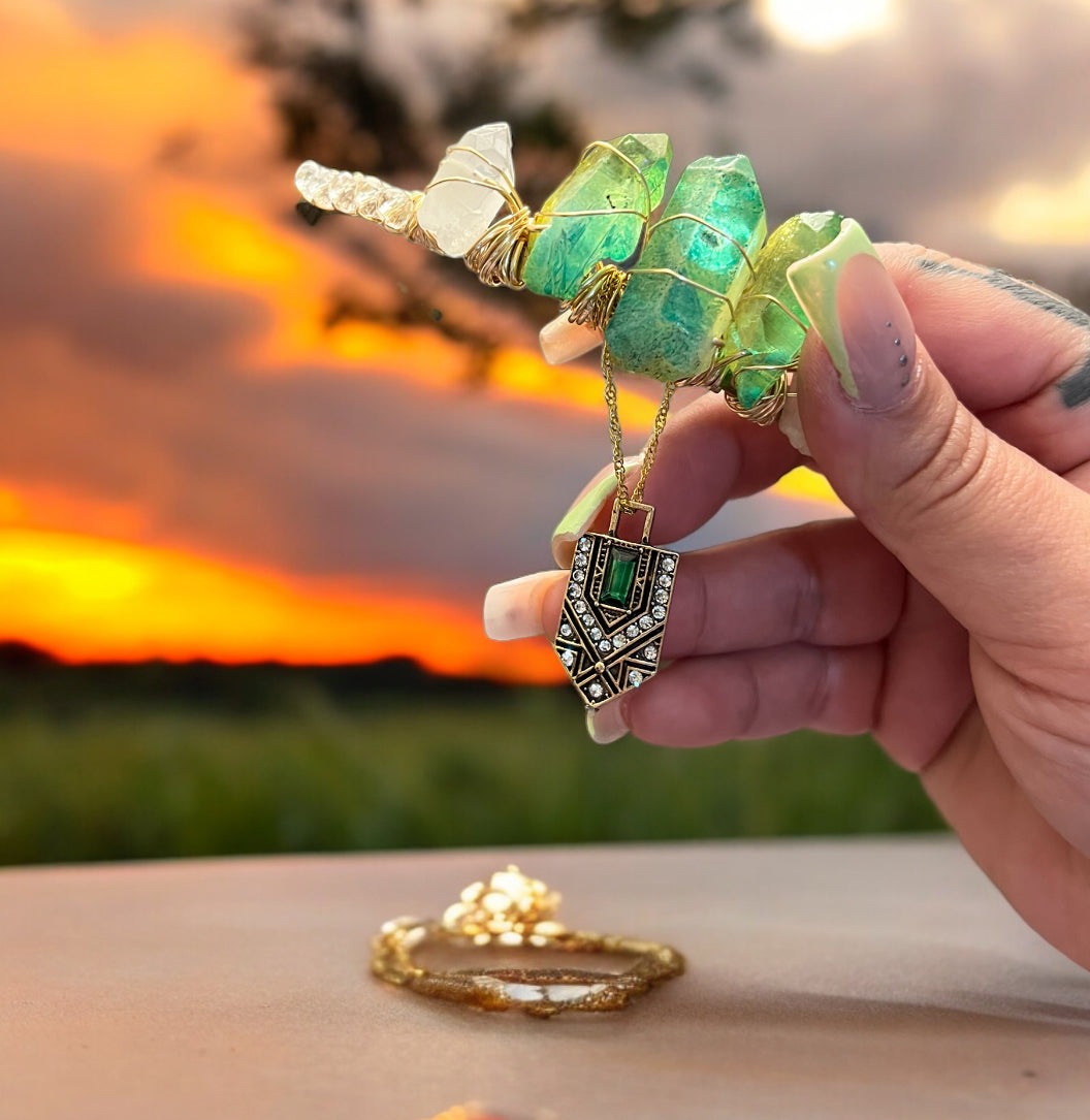 Egyptian Emperor Crown - Emerald & Clear Quartz Crown