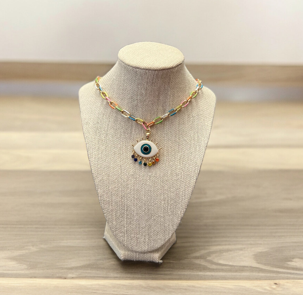 Chunky Rainbow Evil Eye Necklace