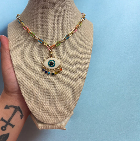 Chunky Rainbow Evil Eye Necklace