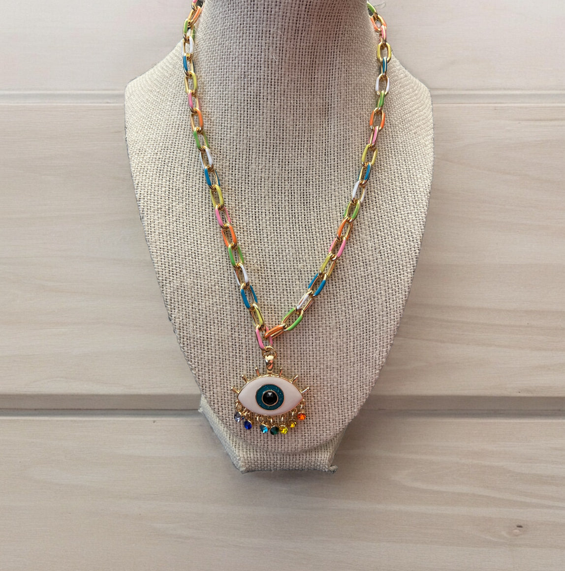Chunky Rainbow Evil Eye Necklace