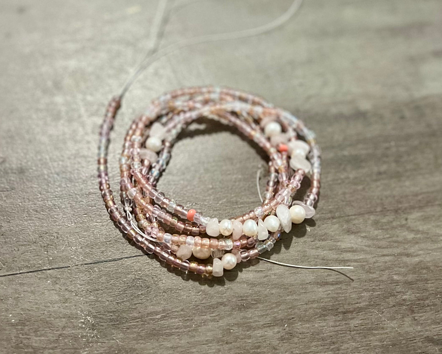Rosy In Love Waist beads - Rose quartz and Fresh Pearl Waist beads