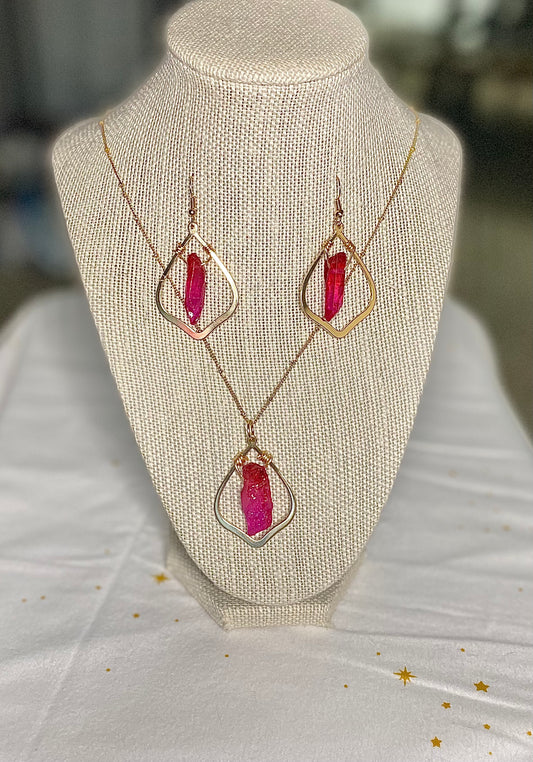 Hot Pink Quartz Jewelry Set