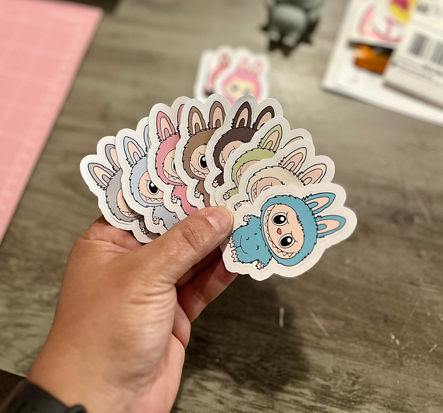 Sparkly Bubu Bunny Macaron Stickers: 8-Piece Set