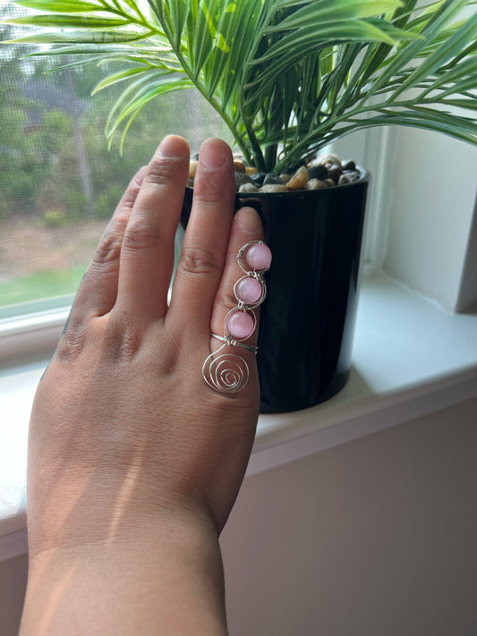Triple Rose Quartz Spiral Ring – Handmade Wire Wrapped Statement Jewelry