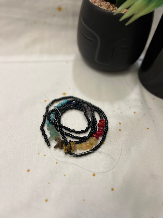 Chakra Mini Chip Waist beads - Chakra Waist Beads - Black & Rainbow Waist beads