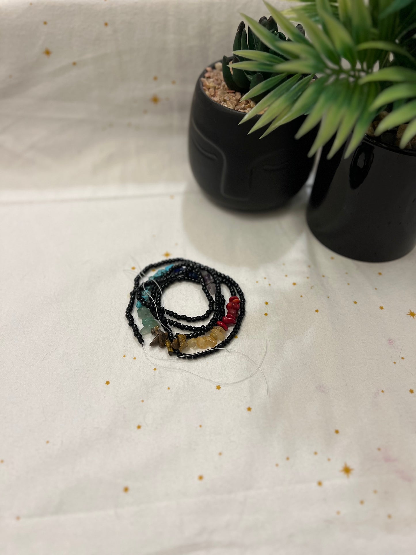 Chakra Mini Chip Waist beads - Chakra Waist Beads - Black & Rainbow Waist beads