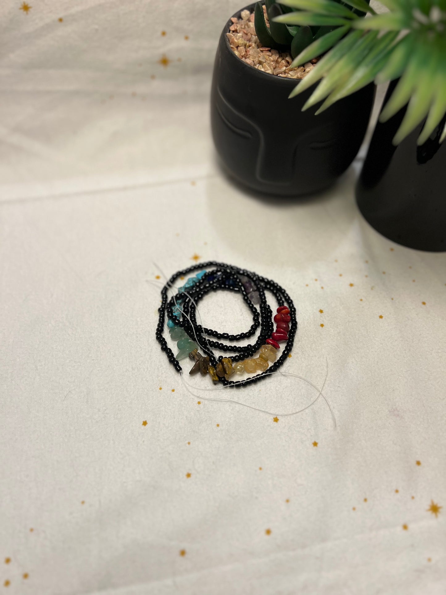 Chakra Mini Chip Waist beads - Chakra Waist Beads - Black & Rainbow Waist beads