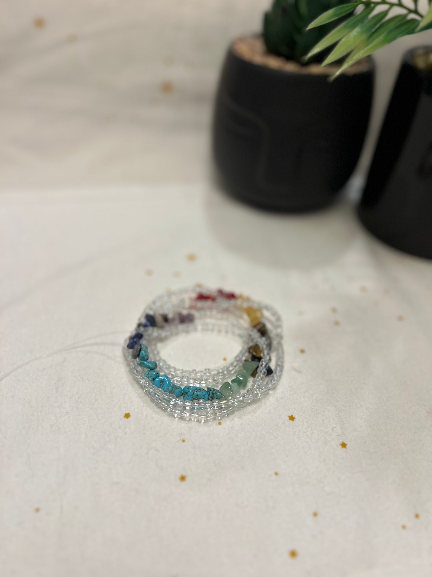 Chakra Mini Chip Waist beads - Chakra Waist Beads - Clear & Rainbow Waist beads