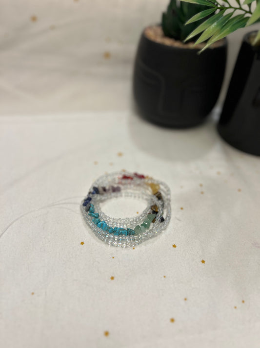 Chakra Mini Chip Waist beads - Chakra Waist Beads - Clear & Rainbow Waist beads