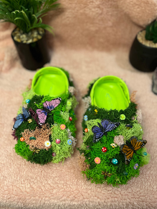 Handmade Garden-Themed Custom Crocs | Unique Floral & Butterfly Charms