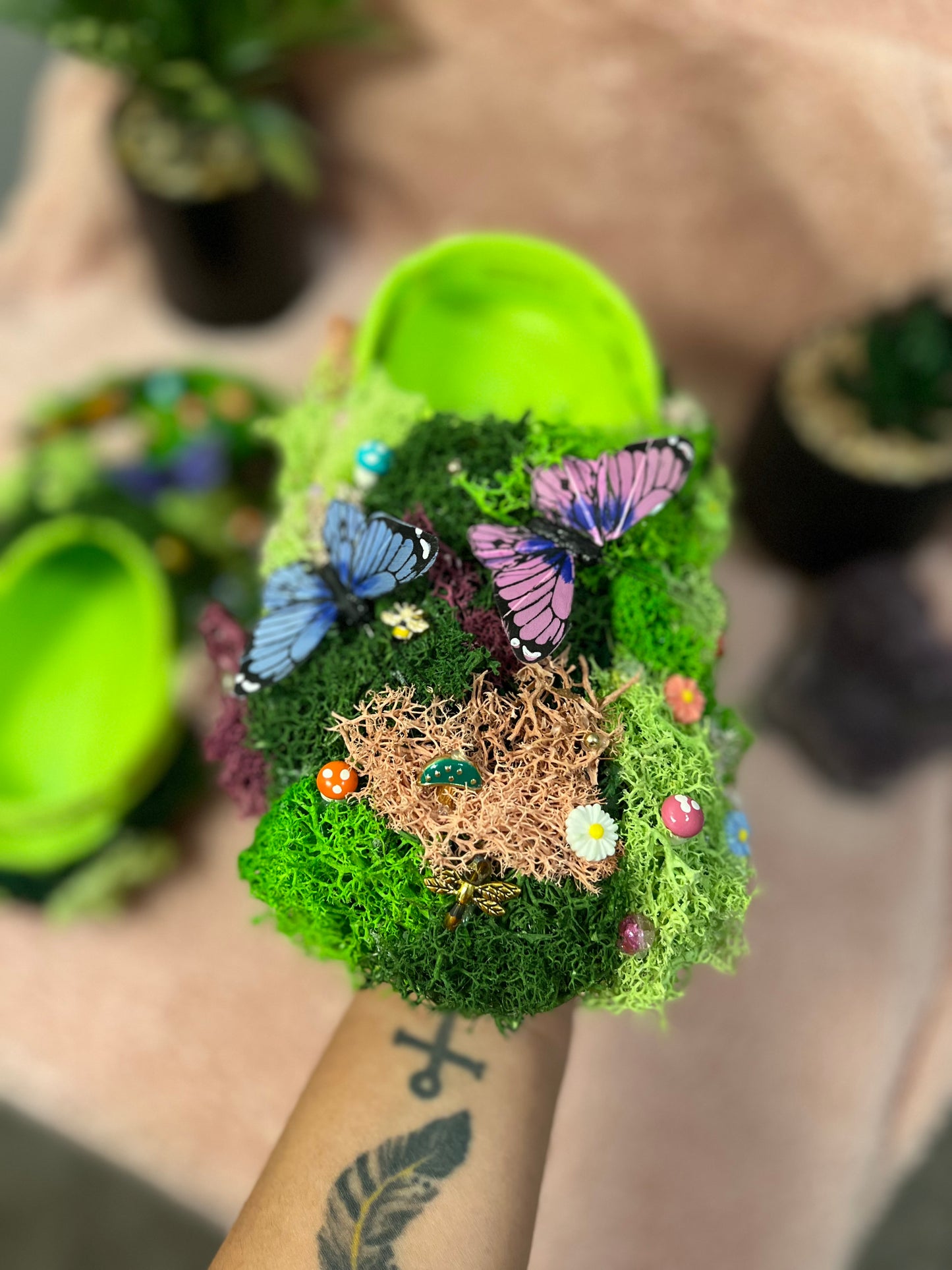Handmade Garden-Themed Custom Crocs | Unique Floral & Butterfly Charms