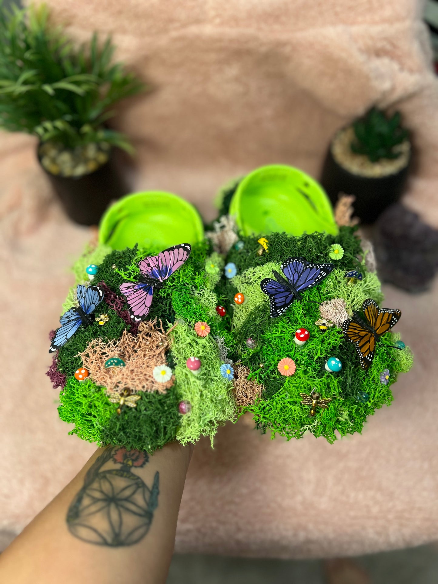 Handmade Garden-Themed Custom Crocs | Unique Floral & Butterfly Charms