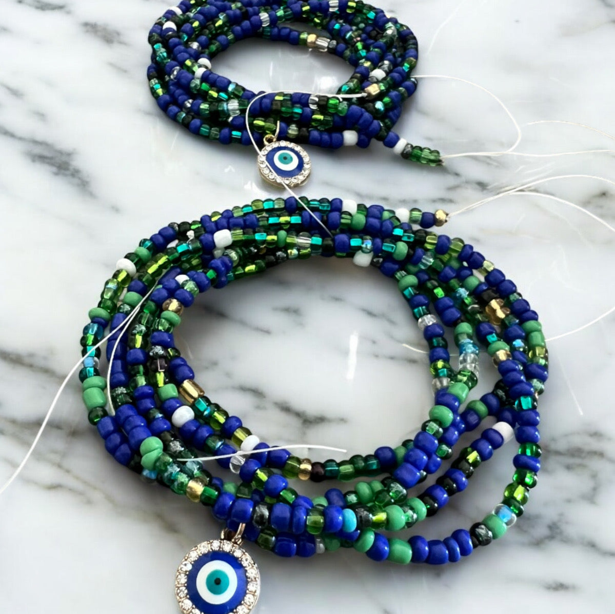 Blue & Green Evil Eye Charm Waist beads - Summer Waist beads