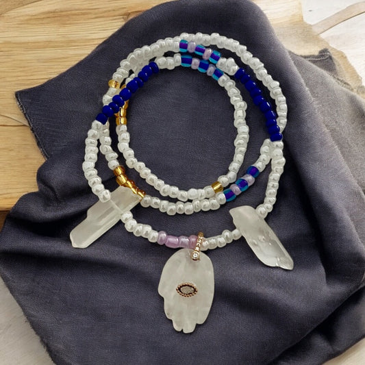 Blue Evil Eye Waist beads | Hamsa hand Clear Quartz Waist beads