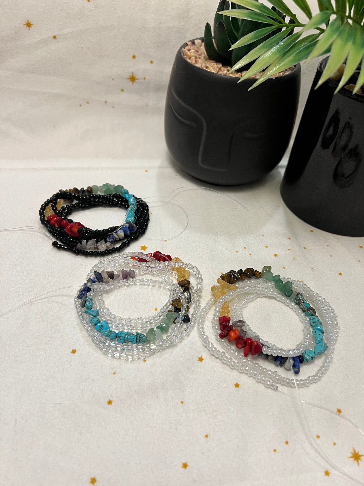 Chakra Mini Chip Waist beads - Chakra Waist Beads - White & Rainbow Waist beads