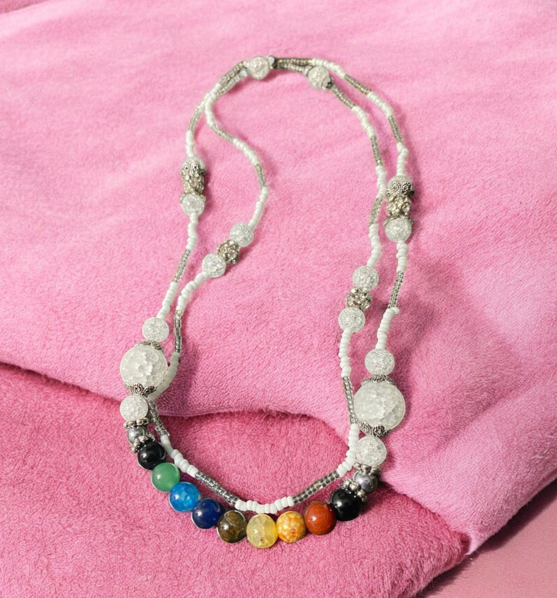 Angel Goddess Chakra Waist beads - White & rainbow waist beads